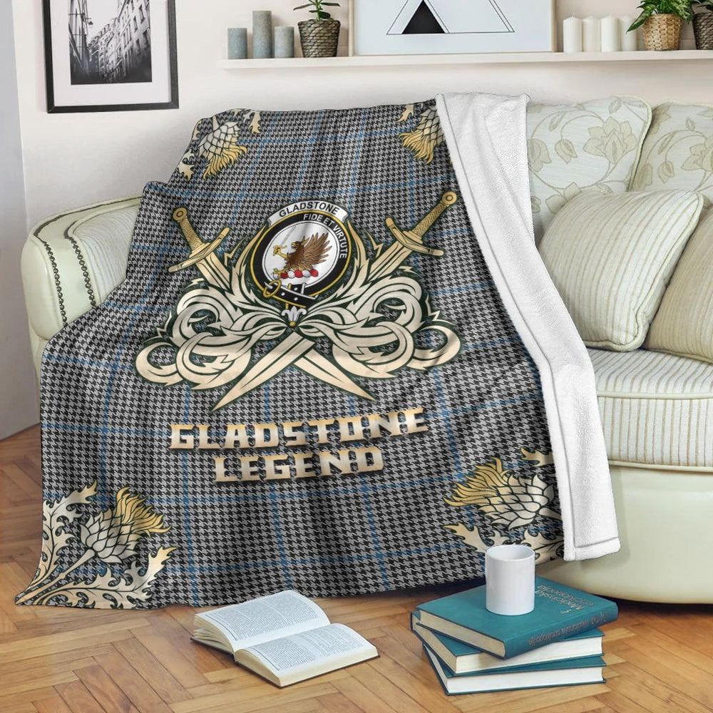 Clan Gladstone Tartan Gold Courage Symbol Blanket YB67 Clan Hall Tartan Today