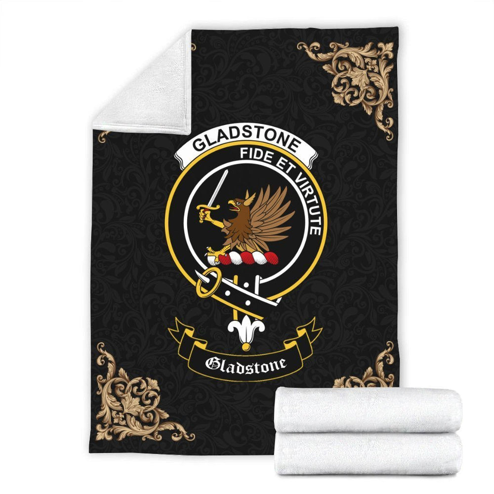 Clan Gladstone (or Gladstanes) Crest Tartan Premium Blanket Black MP68 Clan Hall Tartan Today