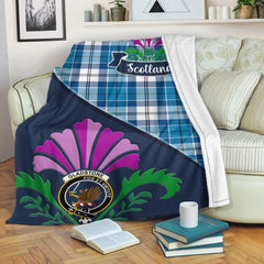 Clan Gladstone Tartan Crest Premium Blanket Thistle Style JN21 Clan Hall Tartan Today