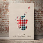 Glasgow District Tartan Scotland Map Canvas – “Tartan Runs Through My Veins” Wall Art