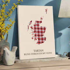 Clan Glasgow District Tartan Scotland Map Canvas “Tartan Runs Through My Veins” Wall Art WB46