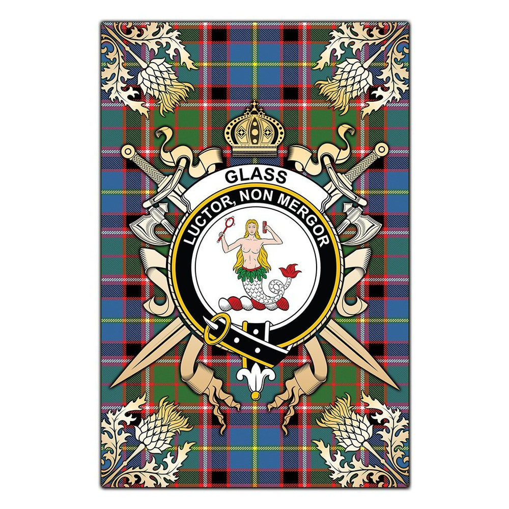 Clan Glass Tartan Crest Black Garden Flag - Gold Thistle BO72 Clan Glass Tartan Today
