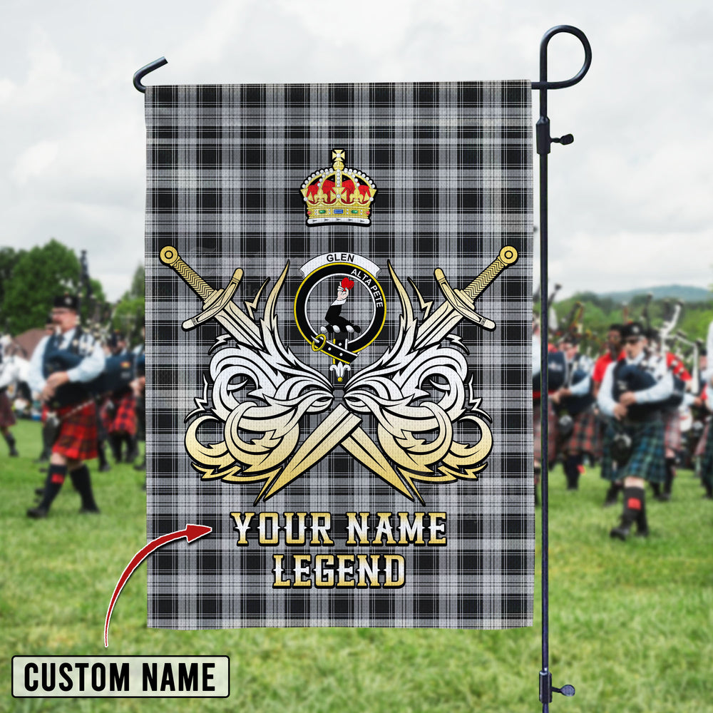 Personalized Custom Name Clan Glen Tartan Garden Flag with Clan Crest and the Golden Sword of Courageous Legacy GO44 - Glen Tartan Design, Scottish Heritage Gift