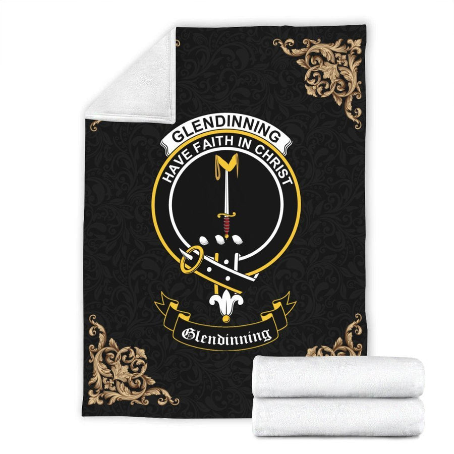 Clan Glendinning Crest Tartan Premium Blanket Black