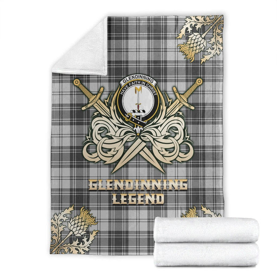 Clan Glendinning Tartan Gold Courage Symbol Blanket