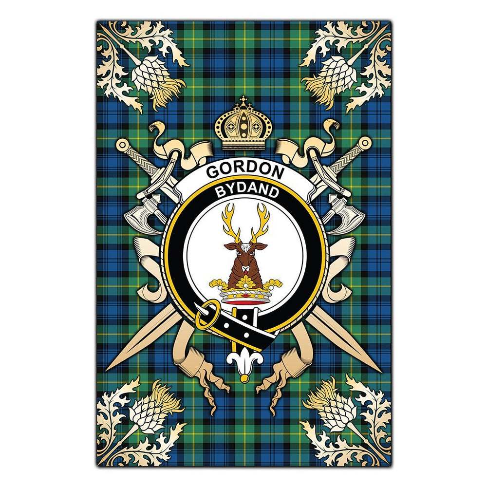 Clan Gordon Ancient Tartan Crest Black Garden Flag - Gold Thistle JC78 Clan Gordon Tartan Today