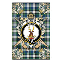 Clan Gordon Dress Ancient Tartan Crest Black Garden Flag - Gold Thistle MW95 Clan Gordon Tartan Today