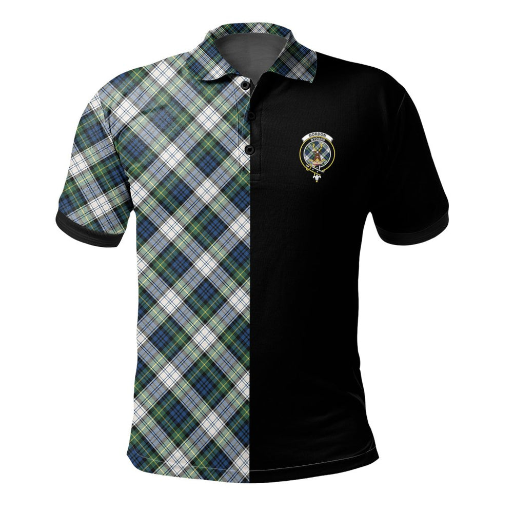 Clan Gordon Dress Ancient Tartan Polo Shirt Half of Me - Cross Style KW88 Gordon Dress Ancient Tartan Tartan Polo