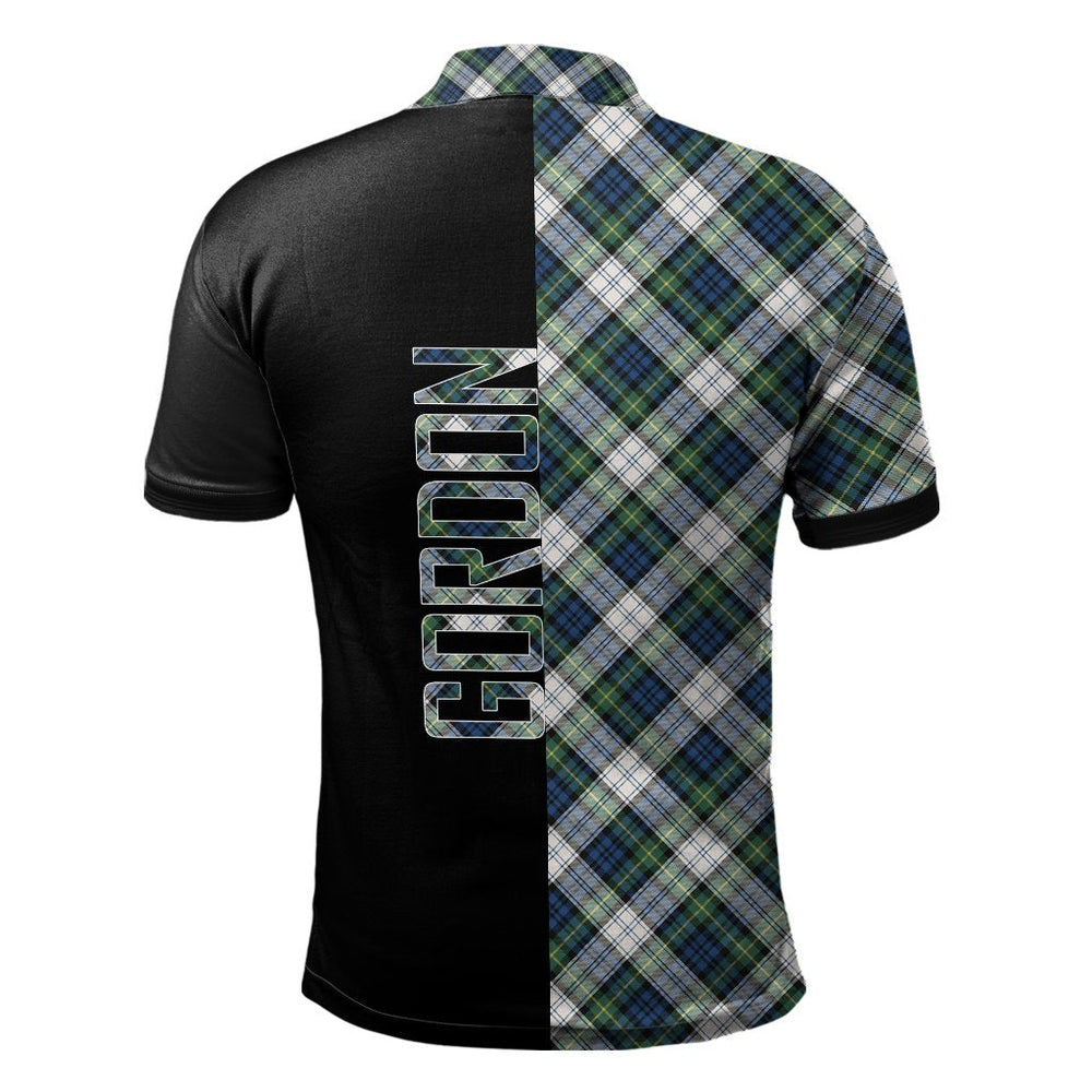 Clan Gordon Dress Ancient Tartan Polo Shirt Half of Me - Cross Style KW88 Gordon Dress Ancient Tartan Tartan Polo