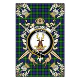 Clan Gordon Modern Tartan Crest Black Garden Flag - Gold Thistle AJ62 Clan Gordon Tartan Today
