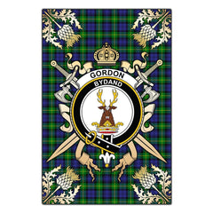 Clan Gordon Modern Tartan Crest Black Garden Flag - Gold Thistle AJ62 Clan Gordon Tartan Today