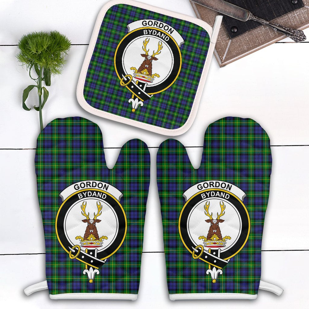 Clan Gordon Modern Tartan Crest Oven Mitt And Pot Holder (2 Oven Mitts + 1 Pot Holder) JK39 Clan Gordon Tartan Today