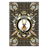 Clan Gordon Weathered Tartan Crest Black Garden Flag - Gold Thistle LH66 Clan Gordon Tartan Today