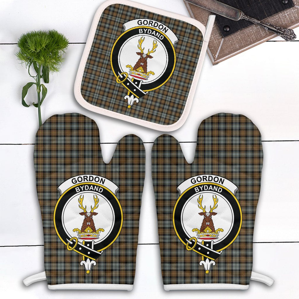 Clan Gordon Weathered Tartan Crest Oven Mitt And Pot Holder (2 Oven Mitts + 1 Pot Holder) MO35 Clan Gordon Tartan Today