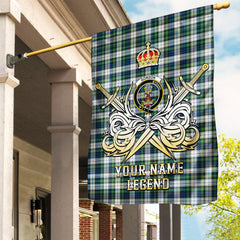 Custom Name Clan Gordon Dress Ancient Tartan Garden Flag with Clan Crest and the Golden Sword of Courageous Legacy RC44