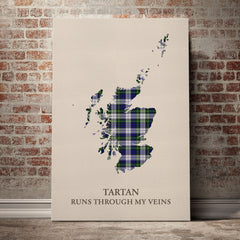 Gordon Dress Modern Tartan Scotland Map Canvas – “Tartan Runs Through My Veins” Wall Art