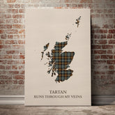 Gordon Weathered Tartan Scotland Map Canvas – “Tartan Runs Through My Veins” Wall Art