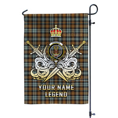 Custom Name Clan Gordon Weathered Tartan Garden Flag with Clan Crest and the Golden Sword of Courageous Legacy WB34