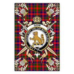 Clan Gow Modern Tartan Crest Black Garden Flag - Gold Thistle FJ82 Clan Gow Tartan Today