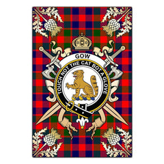 Clan Gow of McGouan Tartan Crest Black Garden Flag - Gold Thistle IN80 Clan Gow Tartan Today