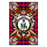 Clan Gow of Skeoch Tartan Crest Black Garden Flag  - Gold Thistle  AT33 Clan Gow Tartan Today