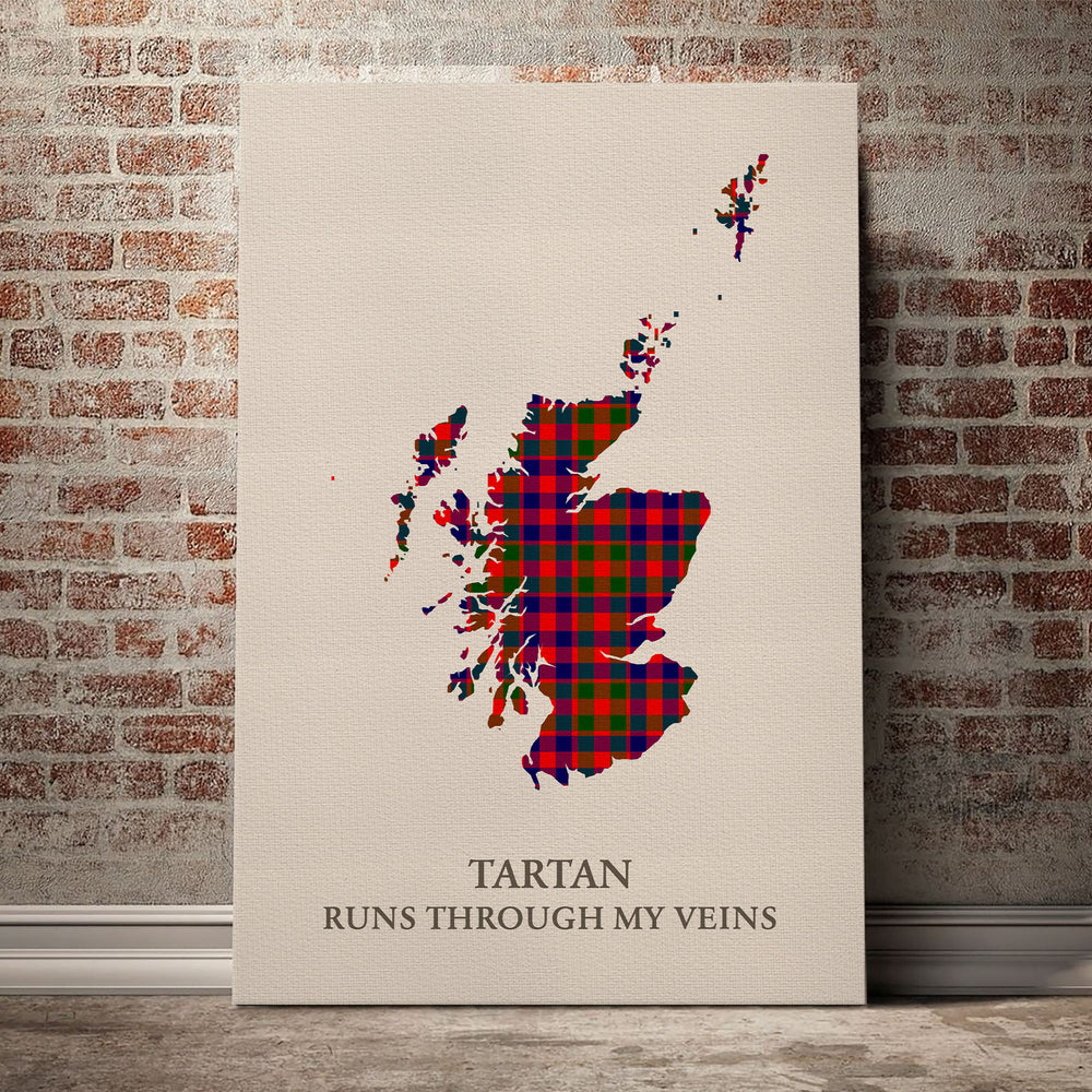 Gow Modern Tartan Scotland Map Canvas – “Tartan Runs Through My Veins” Wall Art