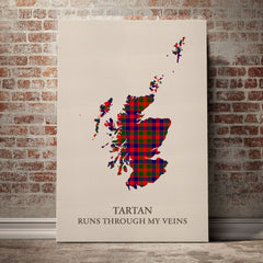 Gow Modern Tartan Scotland Map Canvas – “Tartan Runs Through My Veins” Wall Art