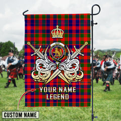 Personalized Custom Name Clan Gow Modern Tartan Garden Flag with Clan Crest and the Golden Sword of Courageous Legacy AE35 - Gow Modern Tartan Design, Scottish Heritage Gift