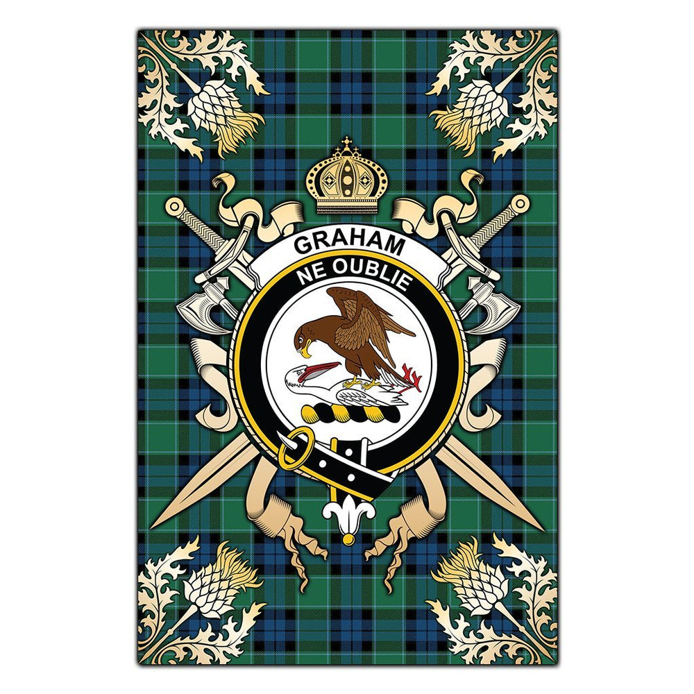 Clan Clan Graham of Menteith Ancient Tartan Crest Black Garden Flag - Gold Thistle JZ99 Clan Graham Tartan Today