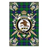 Clan Graham of Menteith Modern Tartan Crest Black Garden Flag - Gold Thistle AT90 Clan Graham Tartan Today