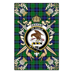 Clan Graham of Menteith Modern Tartan Crest Black Garden Flag - Gold Thistle AT90 Clan Graham Tartan Today