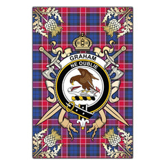 Clan Graham of Menteith Red Tartan Crest Black Garden Flag - Gold Thistle LH38 Clan Graham Tartan Today