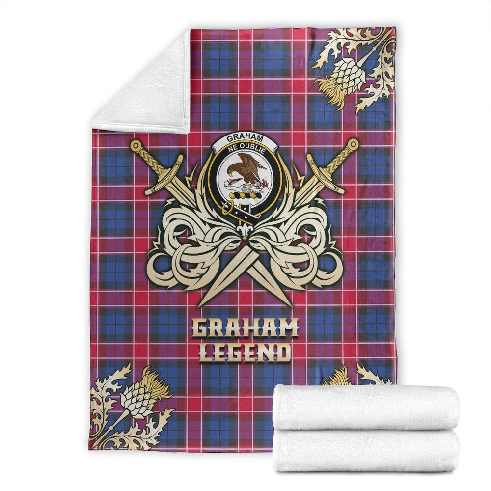 Clan Graham of Menteith Red Tartan Gold Courage Symbol Blanket ML17 Clan Graham Tartan Today