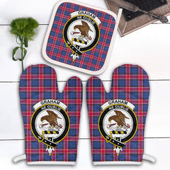 Clan Graham Of Menteith Red Tartan Crest Oven Mitt And Pot Holder (2 Oven Mitts + 1 Pot Holder) EB44 Clan Graham Tartan Today