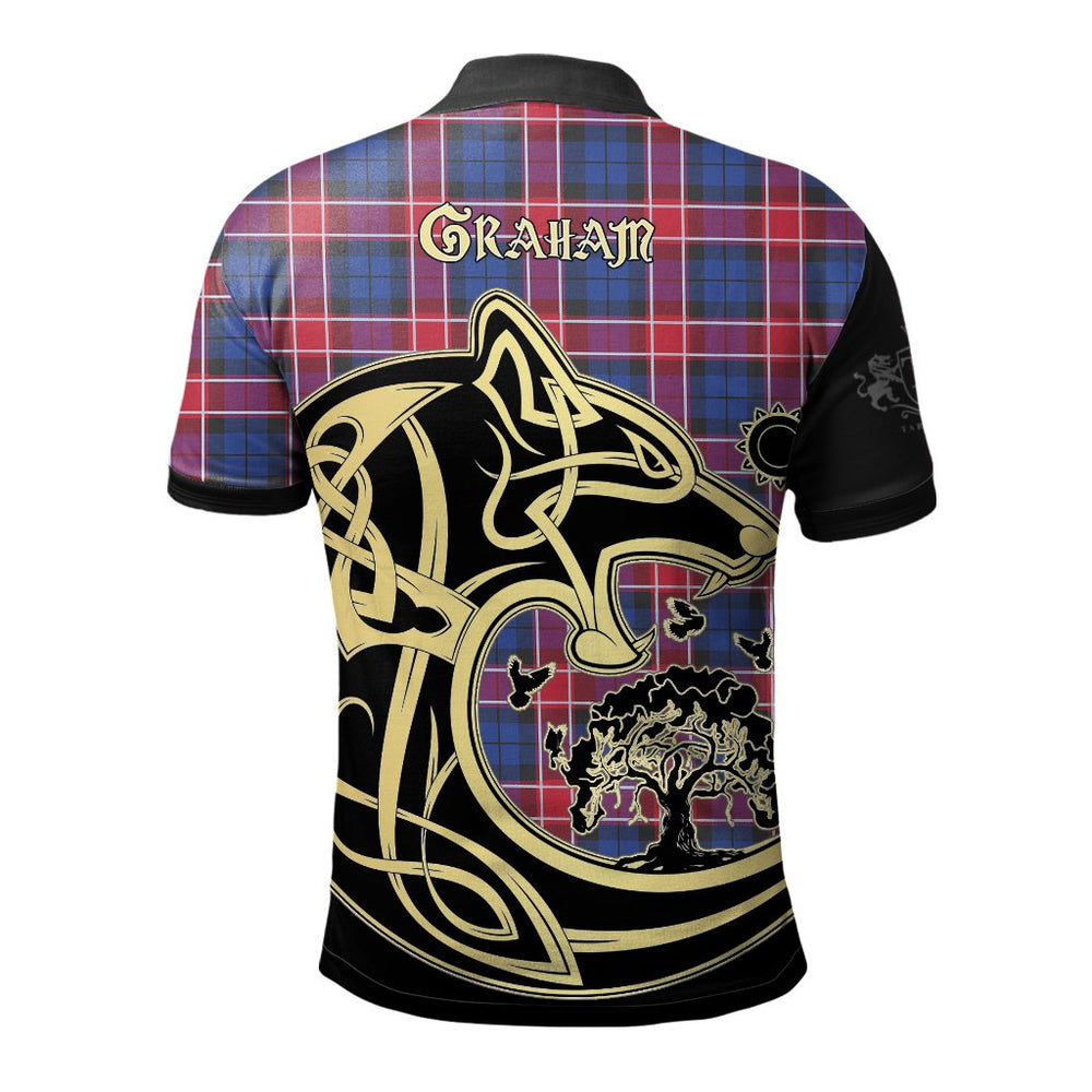Clan Graham of Menteith Red Tartan Polo Shirt Viking Wolf VZ68 Graham of Menteith Red Tartan Tartan Polo