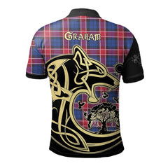Clan Graham of Menteith Red Tartan Polo Shirt Viking Wolf VZ68 Graham of Menteith Red Tartan Tartan Polo