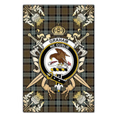 Clan Graham of Menteith Weathered Tartan Crest Black Garden Flag - Gold Thistle XD85 Clan Graham Tartan Today