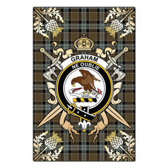 Clan Graham of Menteith Weathered Tartan Crest Black Garden Flag - Gold Thistle XD85 Clan Graham Tartan Today