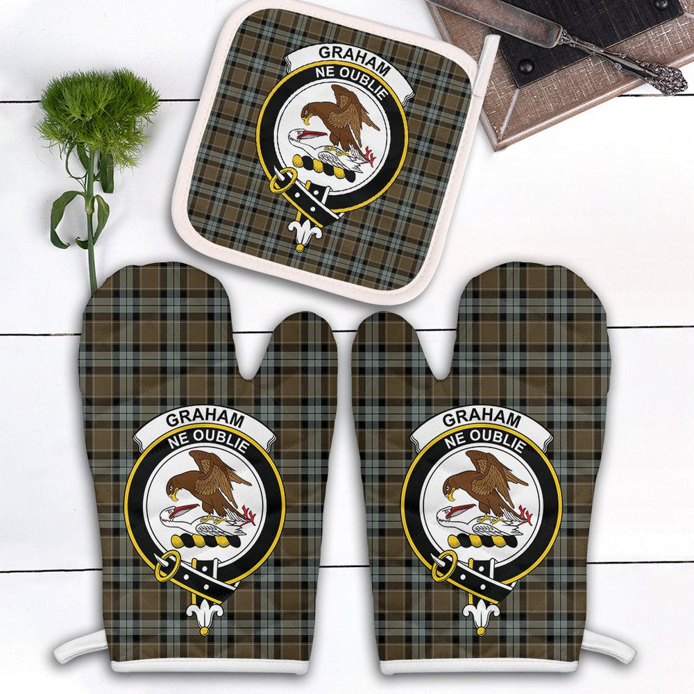Clan Graham Of Menteith Weathered Tartan Crest Oven Mitt And Pot Holder (2 Oven Mitts + 1 Pot Holder) SY16 Clan Graham Tartan Today
