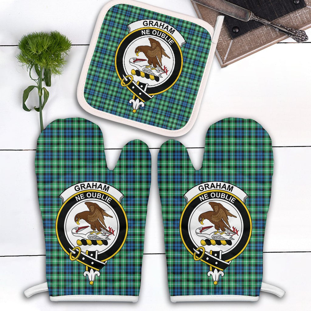 Clan Graham Of Montrose Ancient Tartan Crest Oven Mitt And Pot Holder (2 Oven Mitts + 1 Pot Holder) EK45 Clan Rose Tartan Today