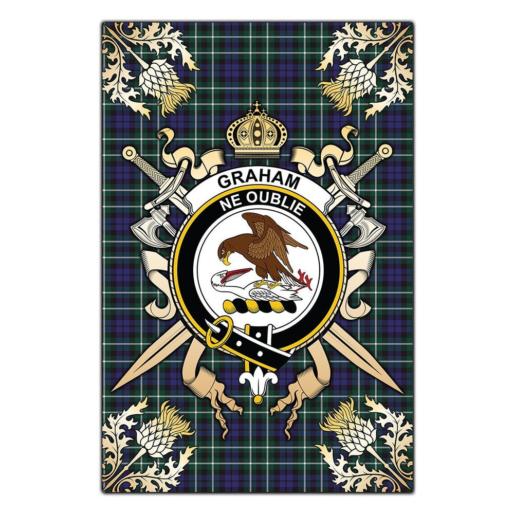 Clan Graham of Montrose Modern Tartan Crest Black Garden Flag - Gold Thistle NJ66 Clan Rose Tartan Today