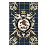 Clan Graham of Montrose Modern Tartan Crest Black Garden Flag - Gold Thistle NJ66 Clan Rose Tartan Today