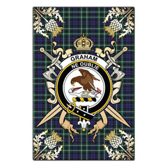 Clan Graham of Montrose Modern Tartan Crest Black Garden Flag - Gold Thistle NJ66 Clan Rose Tartan Today