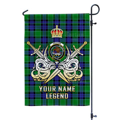 Custom Name Clan Graham of Menteith Modern Tartan Garden Flag with Clan Crest and the Golden Sword of Courageous Legacy YK12