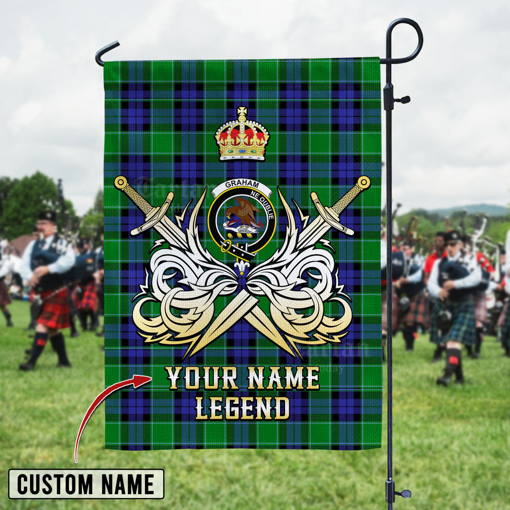 Personalized Custom Name Clan Graham of Menteith Modern Tartan Garden Flag with Clan Crest and the Golden Sword of Courageous Legacy YK12 - Graham of Menteith Modern Tartan Design, Scottish Heritage Gift
