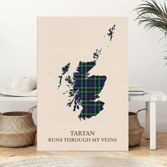 Clan Graham of Montrose Modern Tartan Scotland Map Canvas “Tartan Runs Through My Veins” Wall Art TX33