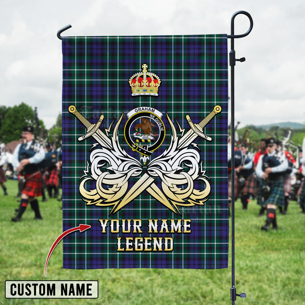 Personalized Custom Name Clan Graham of Montrose Modern Tartan Garden Flag with Clan Crest and the Golden Sword of Courageous Legacy IZ40 - Graham of Montrose Modern Tartan Design, Scottish Heritage Gift
