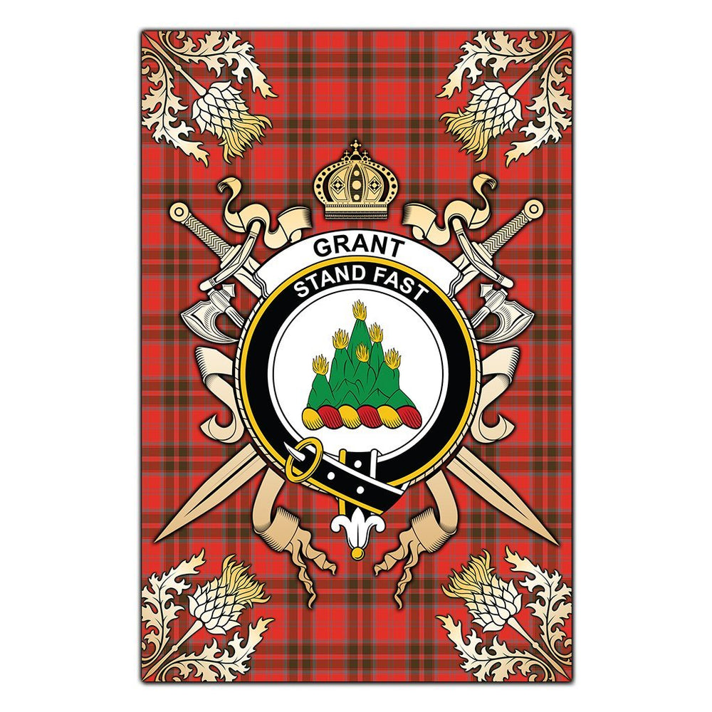Clan Grant Weathered Tartan Crest Black Garden Flag - Gold Thistle WF89 Clan Grant Tartan Today