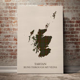 Gray Tartan Scotland Map Canvas – “Tartan Runs Through My Veins” Wall Art