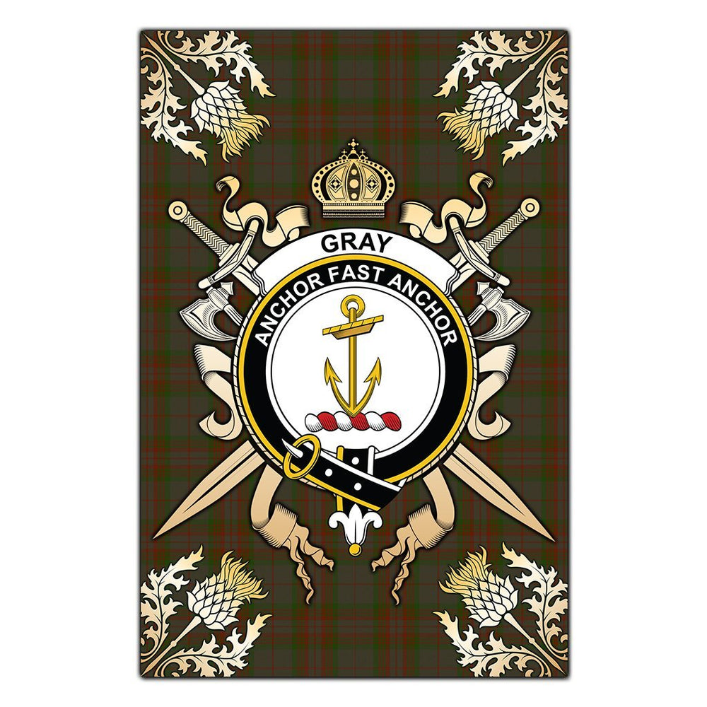 Clan Gray Tartan Crest Black Garden Flag - Gold Thistle JO69 Clan Gray Tartan Today